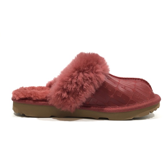 UGG COZY II LOGO SUEDE / SHEEPSKIN SLIPPERS -REDWOOD -BIG KIDS US 3 -NEW - Picture 2 of 7